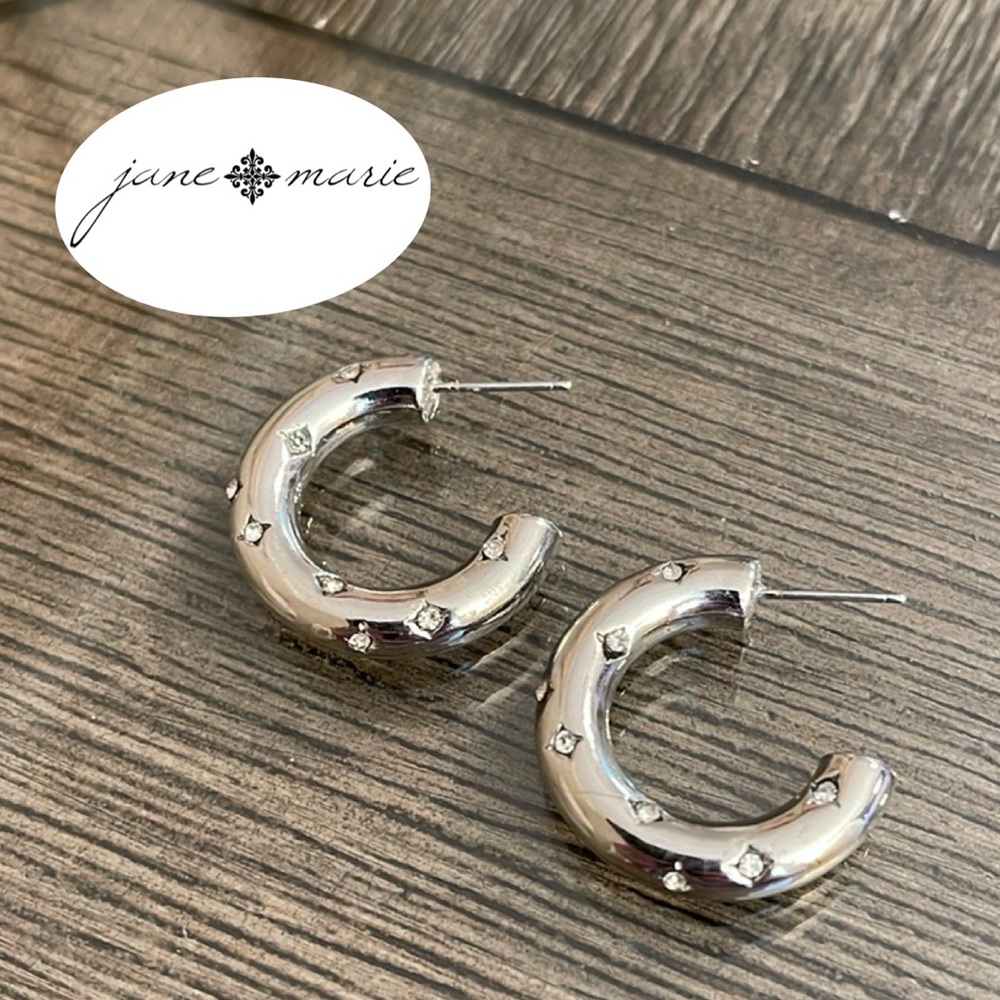 Jane Marie Silver Tubular Hoop/Clear Crystals